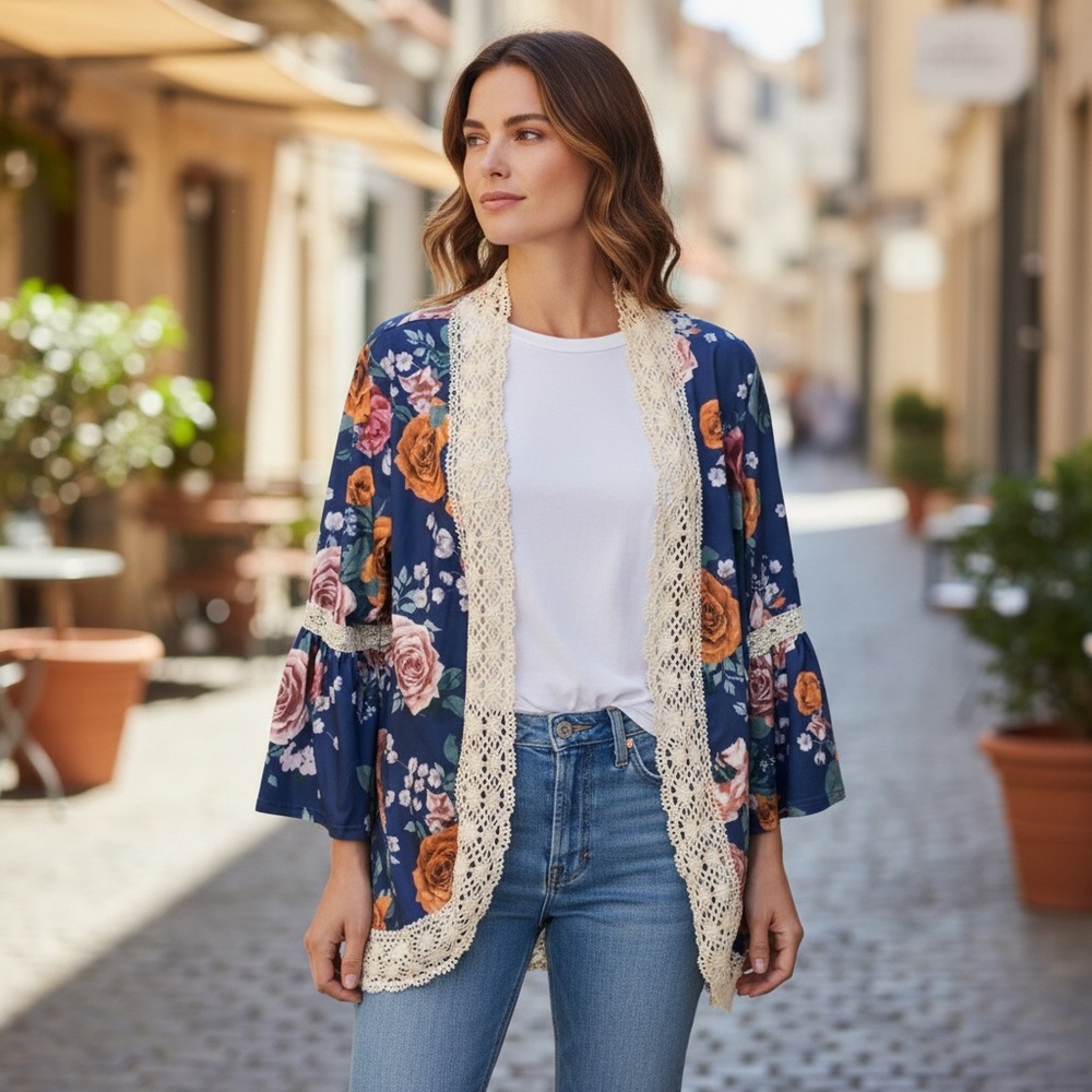Loveu Dear floral print open front kimono/cardigan